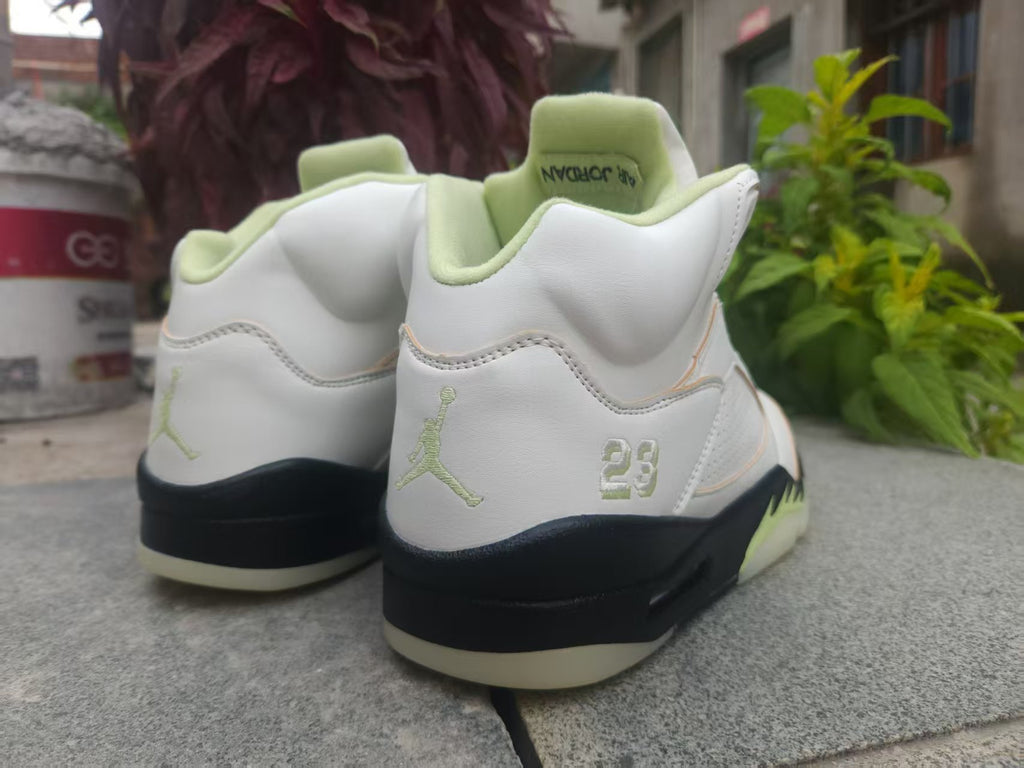 Air Jordan 5 Retro White & Pale Green Sneakers