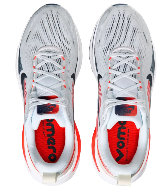 Nike Vomero 18 - White with Navy & Red-Orange Accents